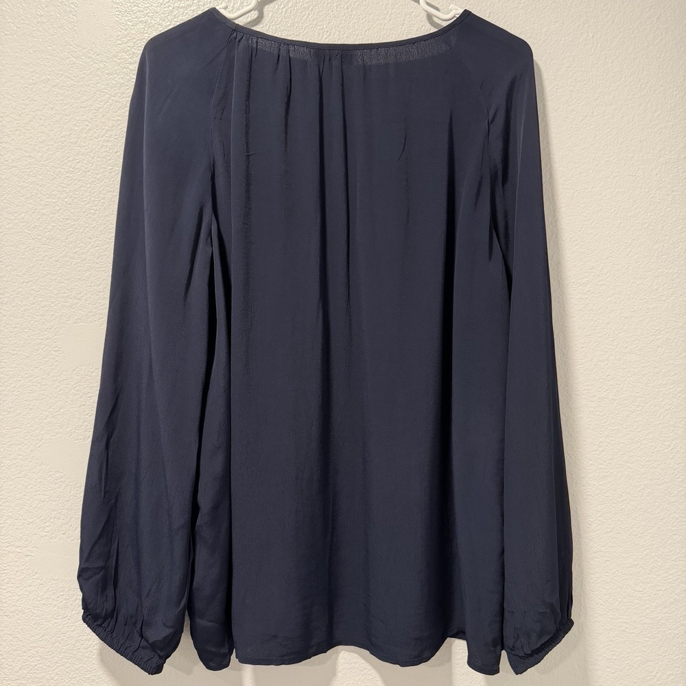 J Jill Size-M Blouse Embroidered Floral Navy Long Sleeve Boho Peasant - Picture 11 of 14